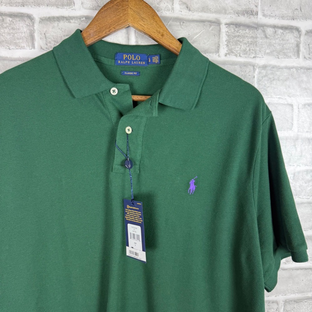 Polo Ralph Lauren Mens Classic Fit Mesh Polo Shirt Green Purple Pony NWT LARGE